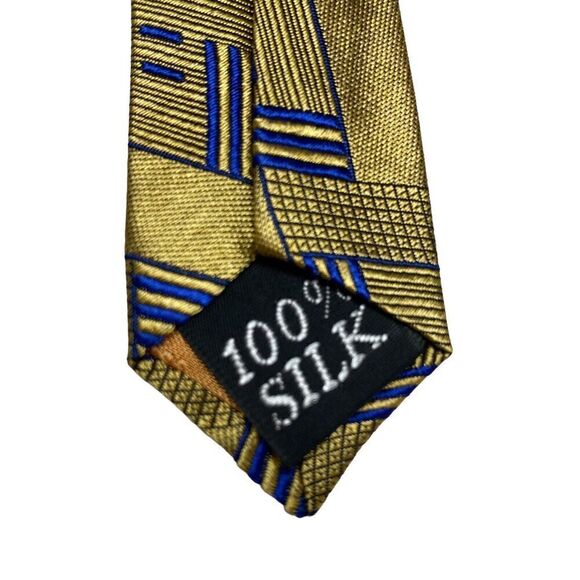 Oscar de la Renta Mens Necktie Tie Gold Blue Geometric Silk Couture Collection - Picture 5 of 8